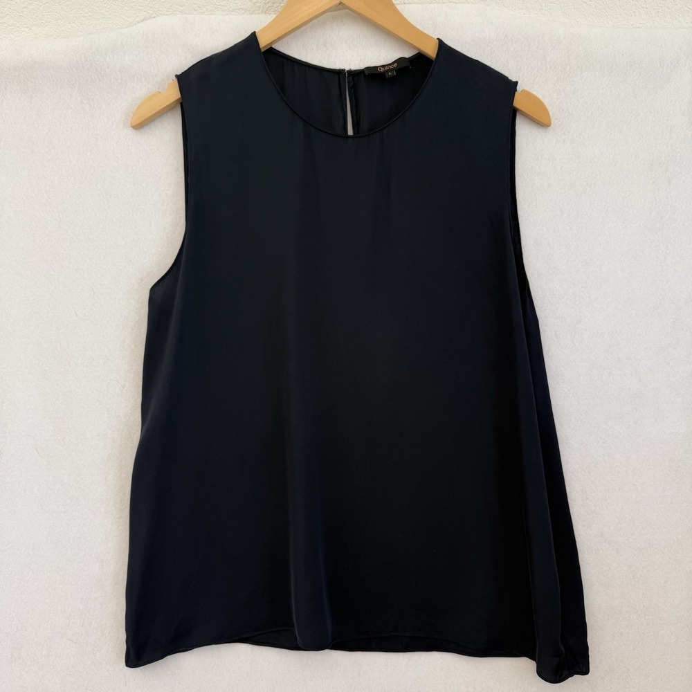 Quince Washable Stretch Silk Sleeveless Tank Top Shell Large Navy Blue